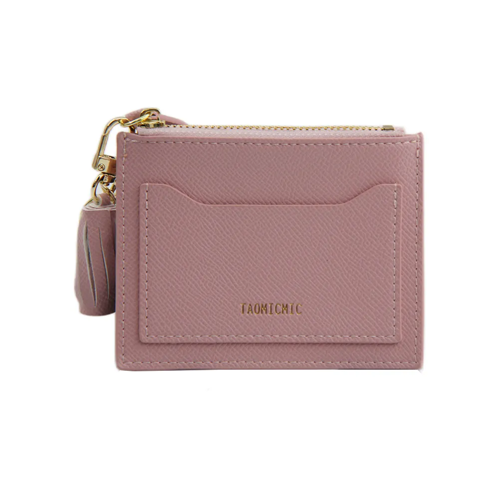 fashion rfid minimalist pu leather card holder wallet thin zipper keychain wallet card holder