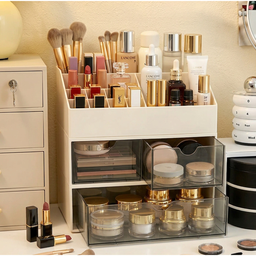 Three-layer storage box [Creamy White]