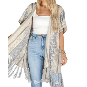 Venta al por mayor personalizado Chic largo ganchillo flecos plumero Femme <span class=keywords><strong>Tricot</strong></span>é Poncho Boho bohemio algodón tejido capa cárdigan suéter de las mujeres - Product Image 3