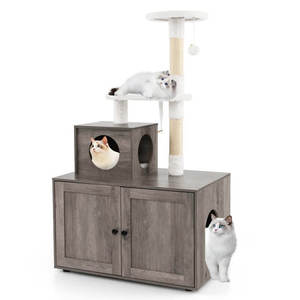 Modern <strong>Cat</strong> Tree Tower with Litter Box Enclosure Wooden Condo <strong>Scratching</strong> <strong>Posts</strong> Durable and Stylish Furniture for Feline Friends - Product Image 2