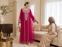 Abaya Dubaï en polyester YSYL, deux pièces, col carré avec broderie et strass, vêtements islamiques modestes pour l'Aïd et les grands événements