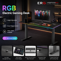 Bureau de jeu électrique extensible en bois RGB, réglable en hauteur, avec gestion des câbles, OEM ODM