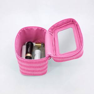 Estuche <span class=keywords><strong>de</strong></span> <span class=keywords><strong>Maquillaje</strong></span> <span class=keywords><strong>de</strong></span> Viaje Personalizado <span class=keywords><strong>con</strong></span> Logotipo, <span class=keywords><strong>de</strong></span> Algodón Rosa a Rayas, <span class=keywords><strong>con</strong></span> Espejo y Asa, Organizador <span class=keywords><strong>de</strong></span> <span class=keywords><strong>Maquillaje</strong></span> Portátil Grande, Venta al Por Mayor para Mujeres - Product Image 4