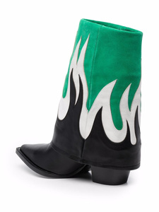 IDOIT Cowgirl Fold Over Shaft Wedge Wide Becerro Western Bootie Flame Punta estrecha Negro Blanco Botas de cuero Zapatos de mujer - Product Image 5