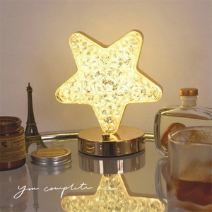 Lampe de chevet décorative rechargeable en métal et cristal, tactile, 3 couleurs, USB, LED, étoile, lune, lumières nocturnes, luminosité réglable - Product Image 5