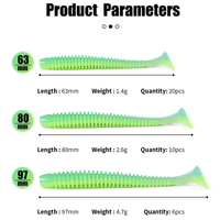 Appâts souples en PVC spirale 63mm 80mm 97mm, salés et parfumés, avec queue en T, paillettes laser et double crochet à rainure pour la pêche au bar, à la truite et en eau douce