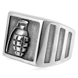 yunnique Men's <b>Titanium</b> Steel <b>Ring</b> Silver Color Grenade Design Geometric Shape Fashion Jewelry Gift Occasion - Product Image 3