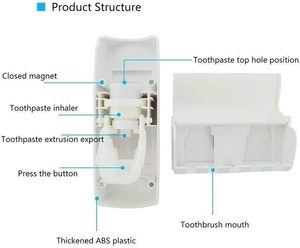 2 Pcs Eco-Friendly Plastic Square Bathroom Set Wall-Mounted Automatic <b>Toothpaste</b> Squeezer Toothbrush <b>Holder</b> 5-Slot Waterproof - Product Image 3