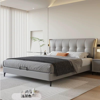 Lit en cuir, lit double moderne et simple pour chambre principale, grand lit rembourré en bois massif pour la maison