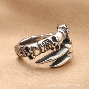 Men's <b>Skull</b> Claw <b>Ring</b> Tibetan Silver Retro Punk Style Jewelry Casual Wear - Product Image 2