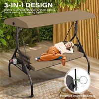 Fauteuil balançoire de véranda 3 en 1 pour l'extérieur, balançoire de patio à 3 places avec auvent réglable, balançoires robustes
