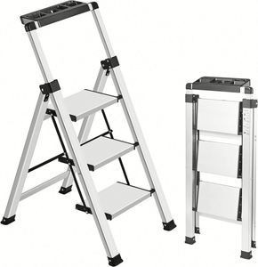 Échelle pliante industrielle moderne en aluminium pour appartement, multifonctionnelle, antidérapante, avec support à outils - Product Image 1