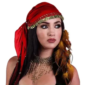 เครื่องประดับสไตล์ชนเผ่าสำหรับการแสดงระบำพื้นบ้าน พร้อมหมวกยิปซีแฟชั่นพิมพ์ลายเหรียญโครเชต์สำหรับการเต้น<span class=keywords><strong>ระบำ</strong></span>หน้าท้อง - Product Image 1