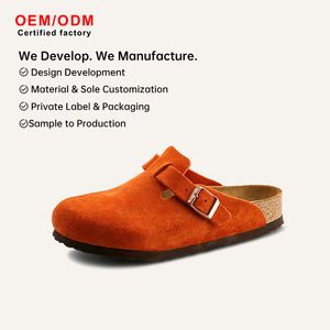 Mules de cuero nobuk suave con suela de madera, unisex, tendencia 2026, sandalias tipo zueco sin talón, fáciles de poner, antideslizantes, ligeras, al por mayor - Product Image 1