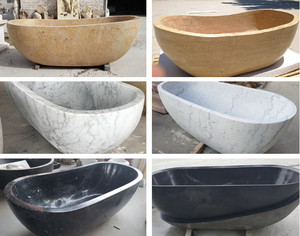Baignoire autoportante haut de gamme moderne en travertin beige sculpté à la main, écologique, <span class=keywords><strong>avec</strong></span> drain, pour salle de bain intérieure - Product Image 5