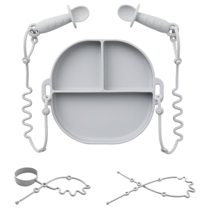 Bol d'alimentation pour bébé en silicone avec poignées, sans BPA, 0-12 mois, plateau divisé de couleur unie pour nourrissons - Product Image 1