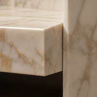 Table console en marbre Calacatta Gold avec double étagère, table d'appoint en pierre, meuble contemporain pour entrée et salon