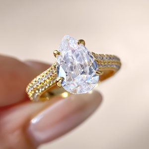 Pear Cut Sparkling Zircon 18K Gold Plated Engagement Ring for Women Classic Style Jewelry - Product Image 5