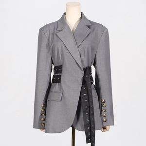 Tuta grigiastro oversize alla moda <span class=keywords><strong>con</strong></span> cintura decorativa <span class=keywords><strong>con</strong></span> dettagli di alta moda in stile grigio pantaloni <span class=keywords><strong>Blazer</strong></span> a due pezzi <span class=keywords><strong>con</strong></span> cintura lunga - Product Image 5