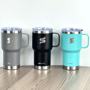 20oz Green Powder Coated Stainless Steel Travel Tumbler <b>with</b> Handle and Magnetic Lid for Hot and Cold Drinks on the Go - Product Image 1