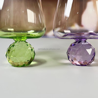 Verres à vin sans pied de couleur violette gobelet à vin en cristal de luxe tasse en verre avec base en diamant pour les anniversaires de mariage
