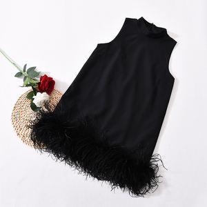 Nuovo stile Patchwork <span class=keywords><strong>Chiffon</strong></span> tubo canottiere donna gilet popolare senza maniche da donna top con piuma di struzzo - Product Image 4