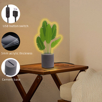 Lampe en béton en forme de cactus, lumière LED USB, impression UV, lumière de nuit en acrylique, blanc chaud avec base en ciment