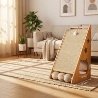 Cadre en bois, surface en corde de chanvre avec rouleau, griffoir pour chat en boule de sisal