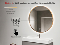 Miroir LED de salle de bain rond en aluminium noir/or, étanche IP66, anti-buée, affichage de l'heure/température, design moderne, miroir de salon d'hôtel
