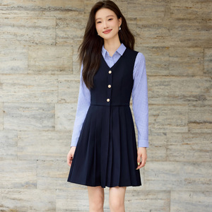 British Style Vest Dress Set For Girls Spring Summer JK Pleated Skirt School Uniform Solid Color Oxford Fabric No-Wrinkle - Product Image 1