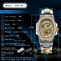 Montre automatique pour homme LONGLUX, montre-bracelet mécanique de luxe en acier inoxydable, squelette, étanche, avec diamants, vente en gros