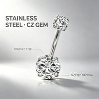 Anneau de nombril en acier inoxydable 316L avec zircon 5A, serti à quatre griffes, bijoux de piercing corporel pour femmes, vente en gros