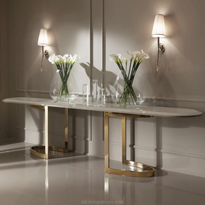 Luxury Modern Living Room Hotel Apartment Farmhouse Stainless Steel Base Oval White Marble Top <b>Console</b> <b>Table</b> 685 Marble Top Cons - Product Image 1