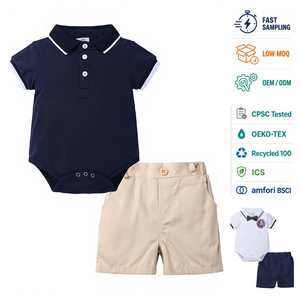 Setelan Kaos Polo dan Celana Pendek Katun Murni Warna Solid untuk Anak Laki-laki Musim Panas, Kerah Lipat, Gaya <span class=keywords><strong>Gentleman</strong></span> Bayi, Pakaian Seragam Keluarga - Product Image 1