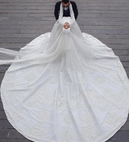 Robes de mariée musulmanes à manches longues, col haut, dentelle brodée, robe de mariée longue queue, 2022