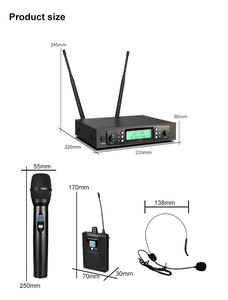 Système de microphone dynamique professionnel de haute qualité pour karaoké, microphone portable longue portée, micro-cravate UHF en métal et plastique - Product Image 6