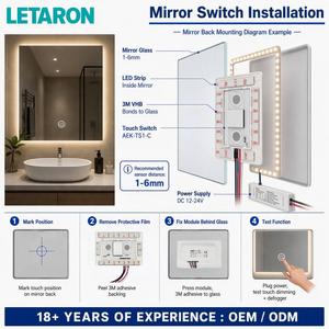 Nuovo Design Interruttore Touch a Specchio Ultra Sottile, Controllo Dimmer Touch a Un Tasto 6.5mm DC12/24V 5000mA per Specchio - Product Image 2