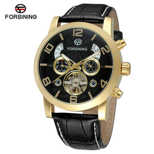 Montres-bracelets automatiques de luxe pour hommes de la <span class=keywords><strong>marque</strong></span> Forsining, affichage de l'année et du mois, <span class=keywords><strong>montre</strong></span> mécanique pour hommes avec bracelet en cuir - Product Image 5