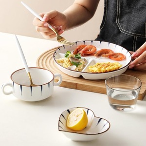 Ensemble de 3 assiettes à dîner de 8 pouces, en céramique compartimentée, assiette à <span class=keywords><strong>petit</strong></span> déjeuner, assiette à salade, contrôle des portions, perte de <span class=keywords><strong>poids</strong></span> - Product Image 2