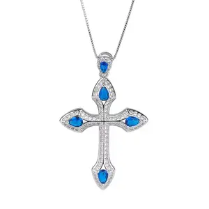 Trendy Cross Fashion Sapphire Cross Pendant High end Micro Set Zircon Emerald Necklace Women's Pendant Wholesale