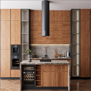 Ensemble d'armoires de cuisine modernes YALIG en <span class=keywords><strong>placage</strong></span> de bois sur mesure avec portes à rainures fines de style Shaker - Product Image 1