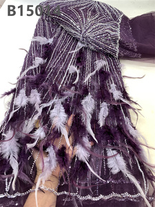 Chocoo Chất lượng cao phi đính cườm ren vải cho ăn mặc Thiết kế thời trang lưới thêu lông ren vải - Product Image 3