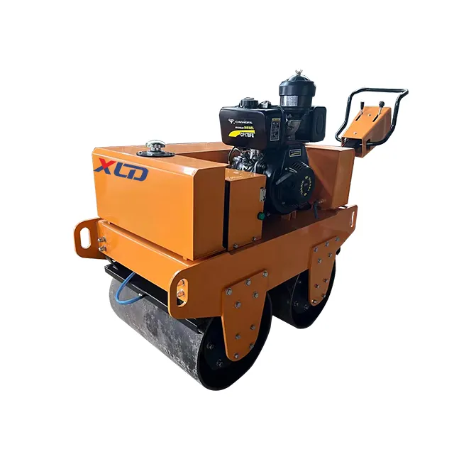 Compactor de rolo hidráulico completo de 2 toneladas, com dupla bateria, motor diesel e rolo de estrada