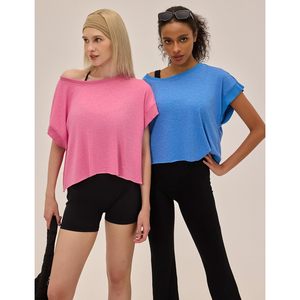 Abbigliamento sportivo da donna Premium top Open Back Gym Running Yoga Crop t-Shirt ampia a maniche corte traspirante - Product Image 6