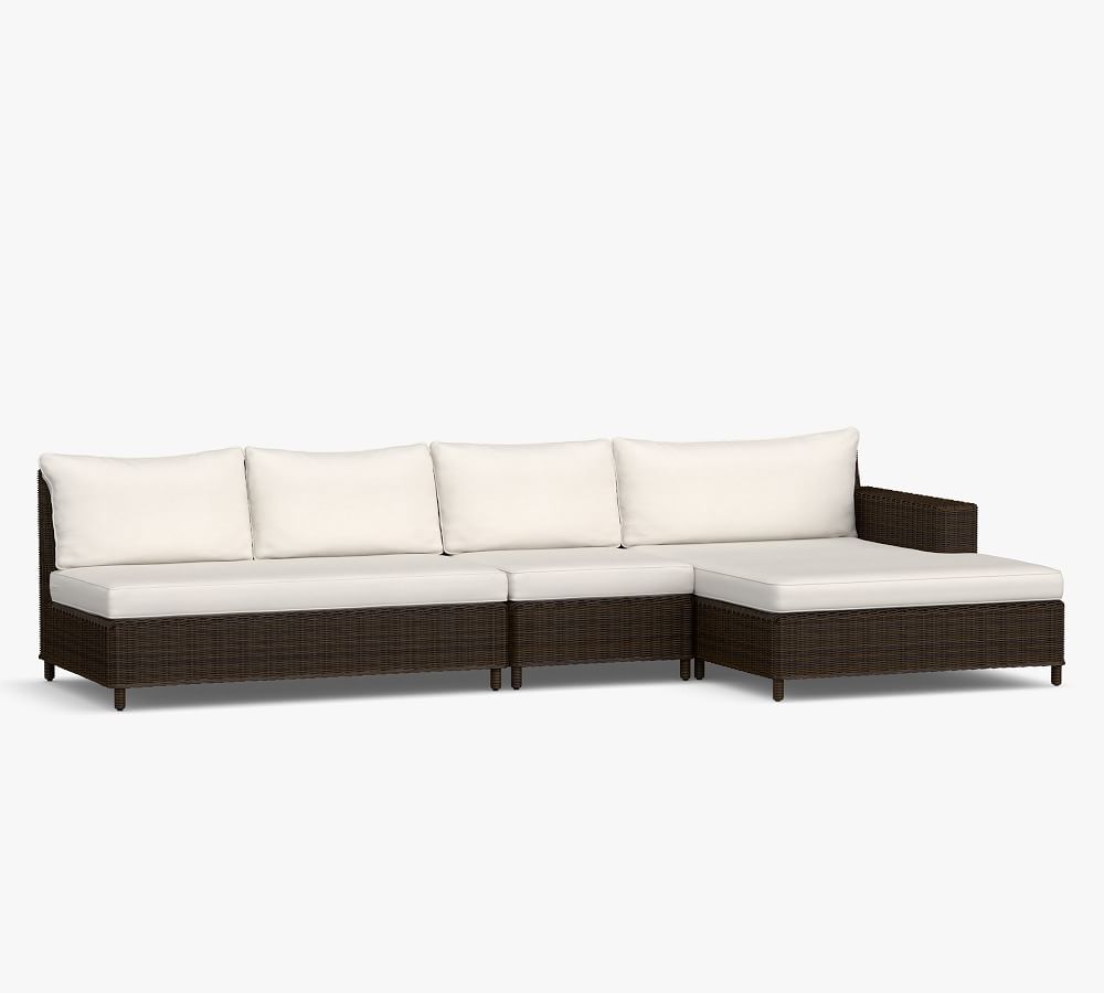 3-piece double chaise modular sofa patio furniture wicker sofa  set  armless rattan sofa set