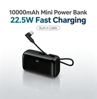 Tragbare Hochkapazitäts-Mini-Powerbank 10000mAh Li-Polymer-Akku 2-in-1 mit Integriertem USB-C-Anschlusskabel 22,5W Schnellladegerät LED