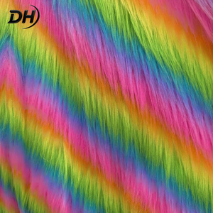 Tissu <span class=keywords><strong>polaire</strong></span> tricoté léger et respirant en gros avec rayures dégradées arc-en-ciel et poils longs pour jouets en peluche et poupées - Product Image 4