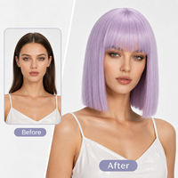 Perruque synthétique courte bob lavande pastel de 12 pouces avec frange, résistante à la chaleur, pour femmes, cosplay, usage quotidien, perruque complète, vente en gros