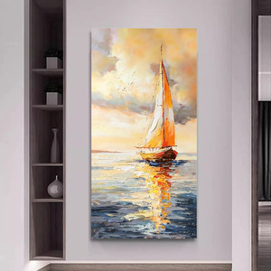 Hand Painted Oil Painting Seascape Sailboat Sunset Wall Art Unframed <b>Canvas</b> Home Decor Entrance Hallway Artwork - Product Image 5