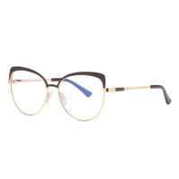 UNOC Lunettes optiques Visage Lunettes œil de chat Montures en métal noir Bleu/Or/Lentilles transparentes bloquant la lumière Disponibles Rose